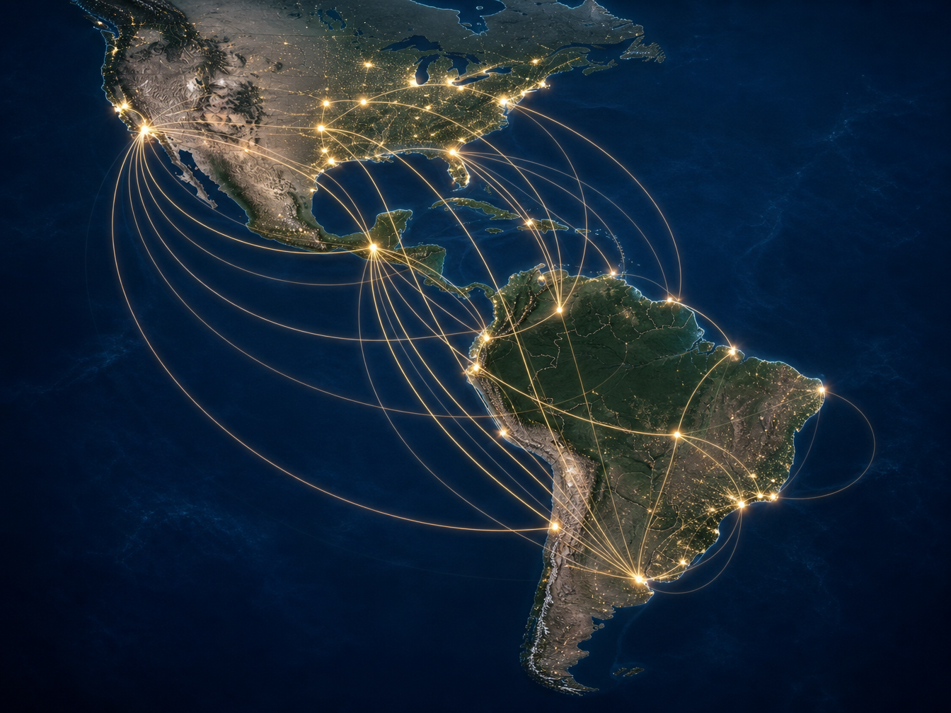 Distribution network connecting the United States and South America